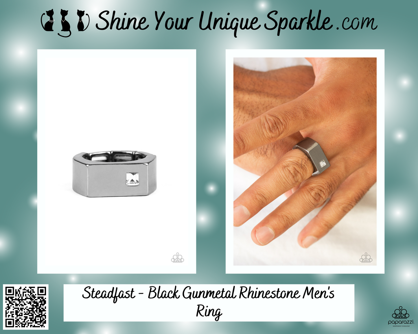 Steadfast - Black Gunmetal Rhinestone Men's Ring