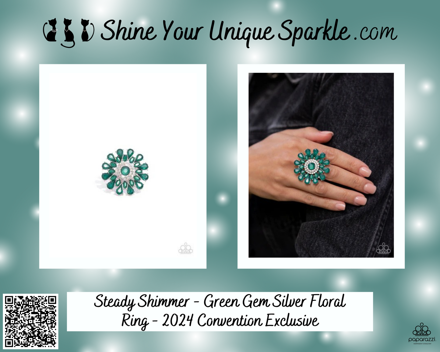 Steady Shimmer - Green Gem Silver Floral Ring - 2024 Convention Exclusive