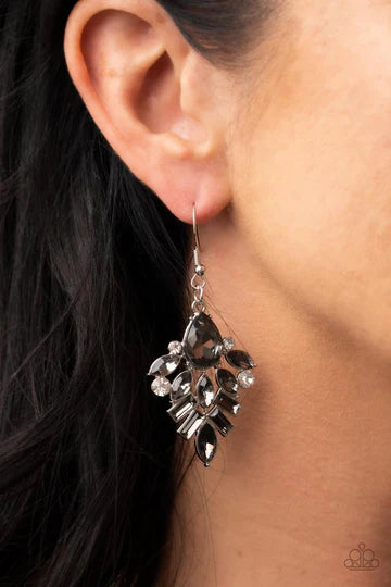 Stellar-escent Elegance - Silver Smoky Gem Fishhook Earrings