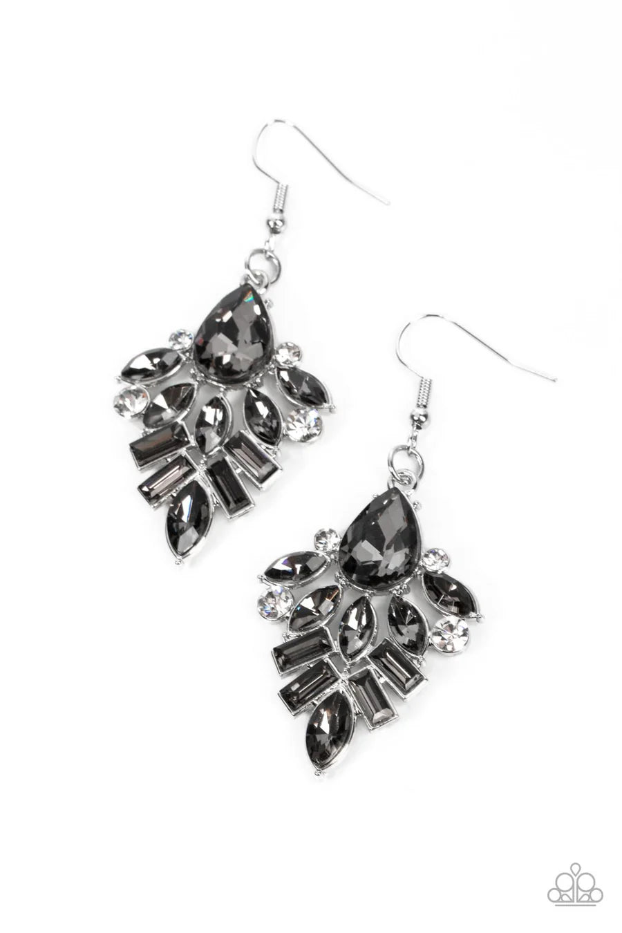 Stellar-escent Elegance - Silver Smoky Gem Fishhook Earrings