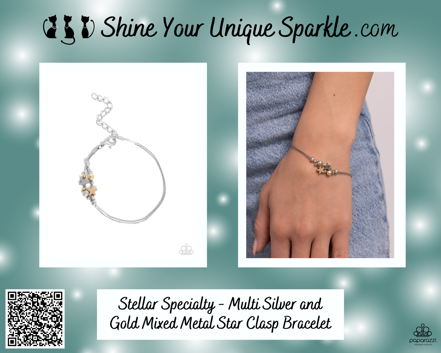 Stellar Specialty - Multi Silver and Gold Mixed Metal Star Clasp Bracelet