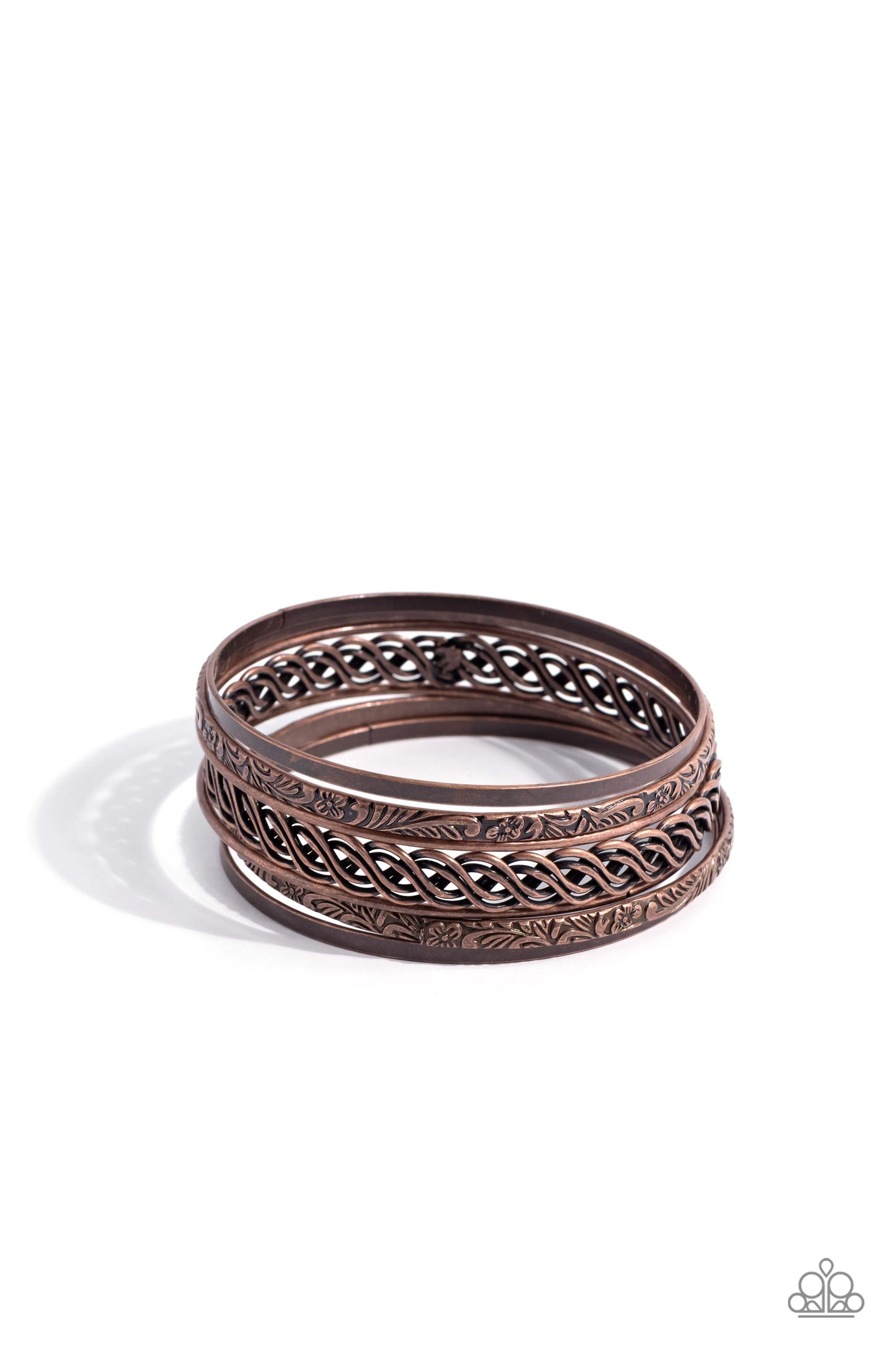 Stockpiled Shimmer - Copper Textured Bangle Bracelet Set