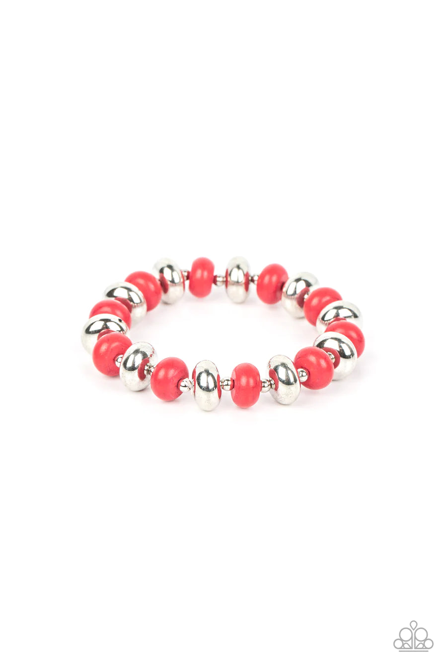 Stone Age Aesthetic - Red Stone and Silver Bead Stretchy Bracelet