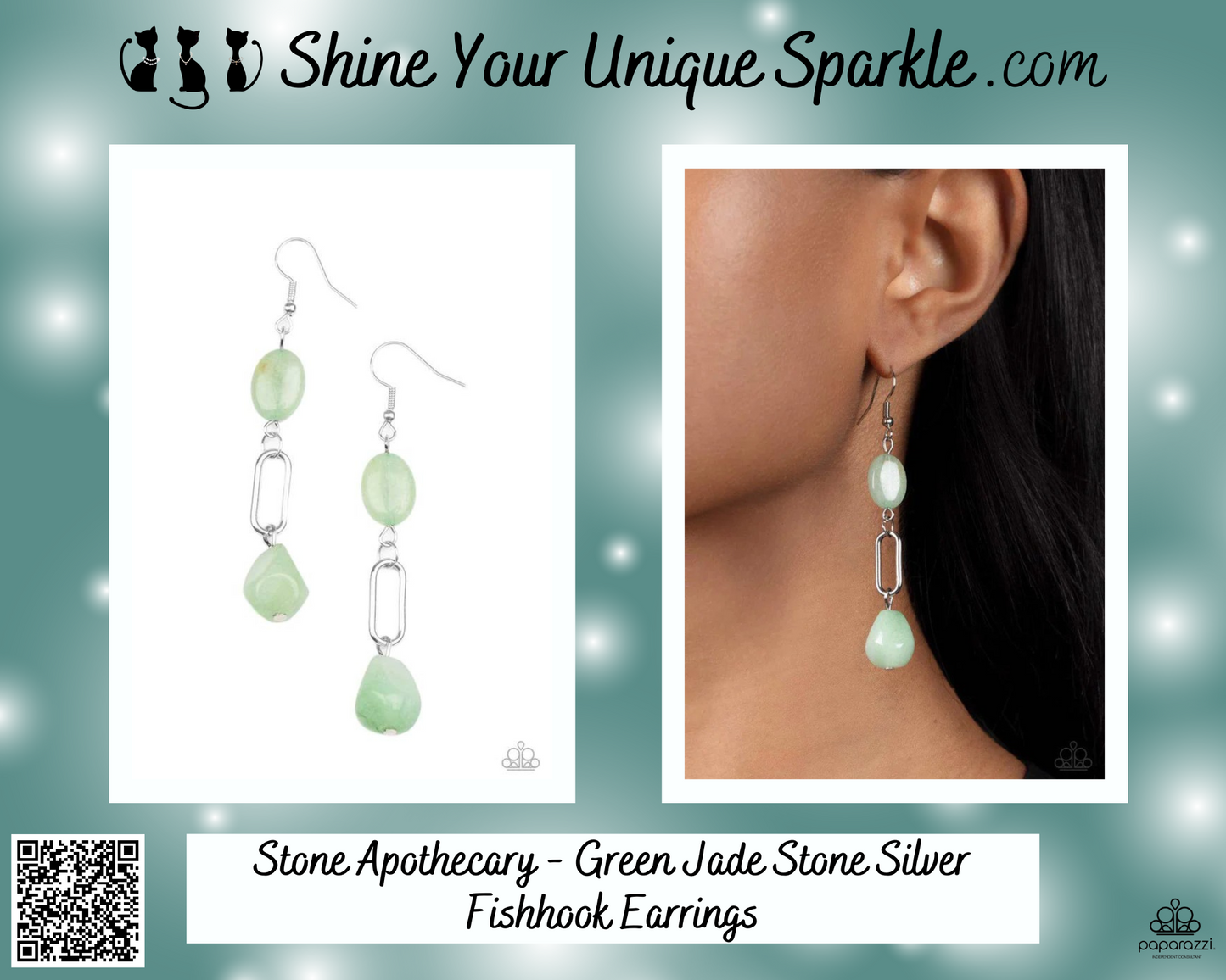 Stone Apothecary - Green Jade Stone Silver Fishhook Earrings