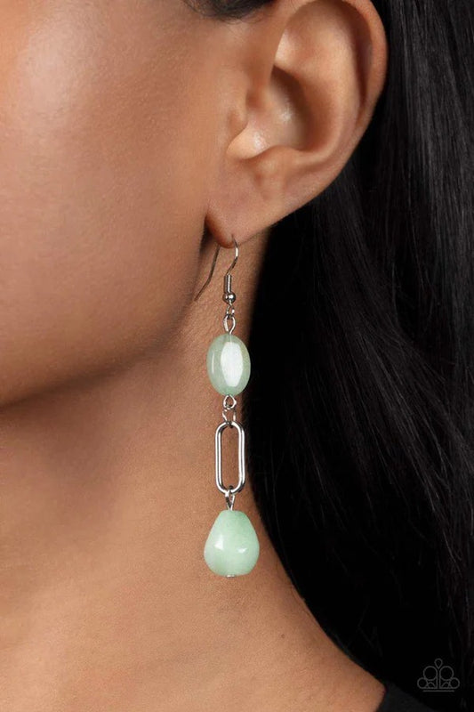 Stone Apothecary - Green Jade Stone Silver Fishhook Earrings