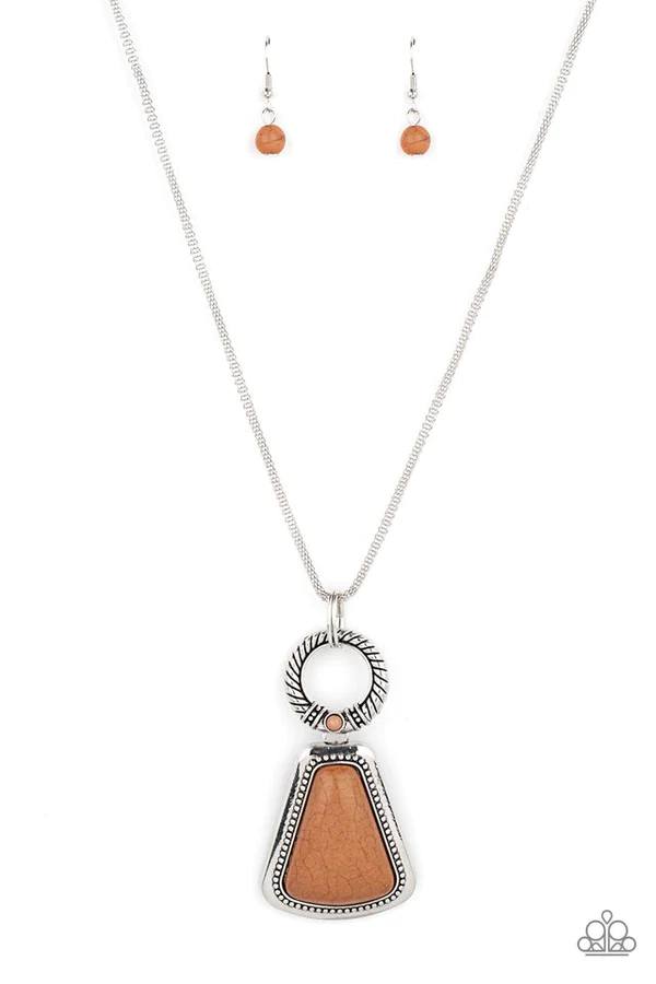 Stone Prairies - Brown Crackle Stone Silver Long Necklace