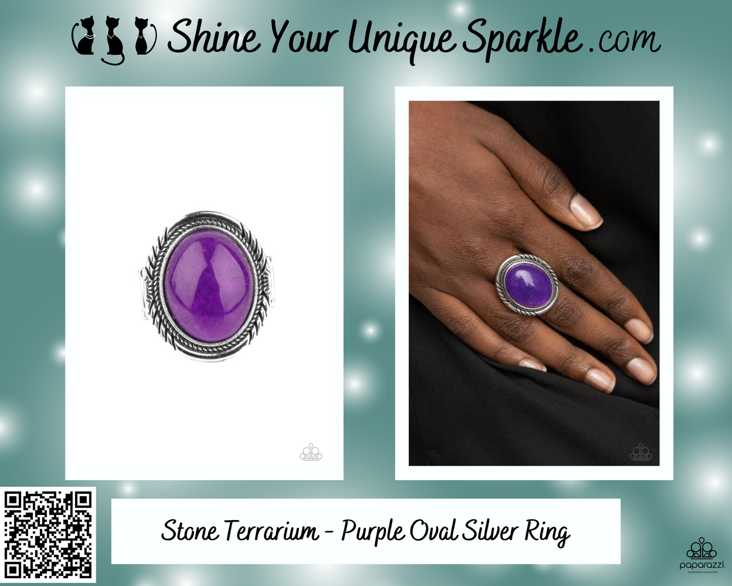 Stone Terrarium - Purple Oval Silver Ring