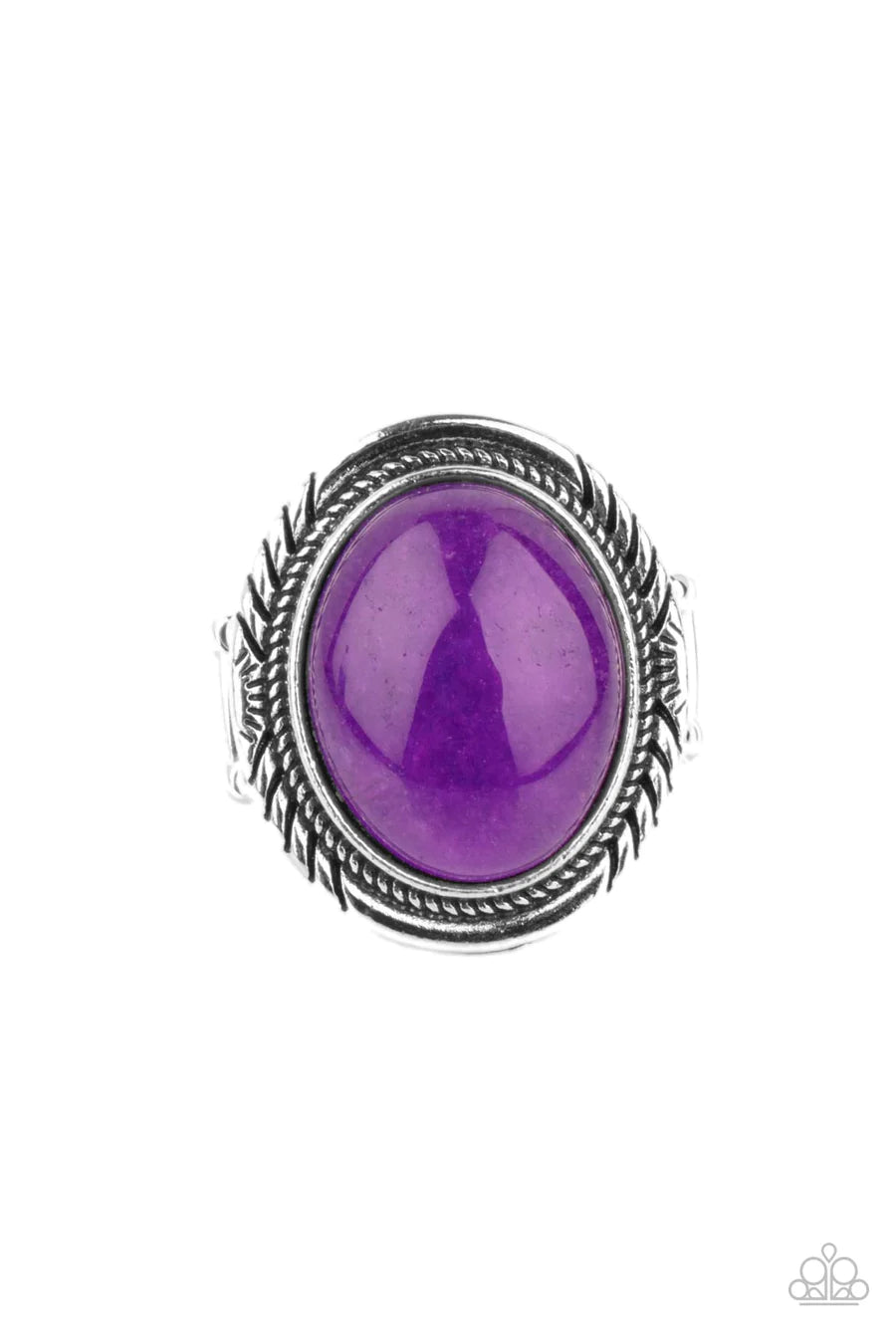 Stone Terrarium - Purple Oval Silver Ring