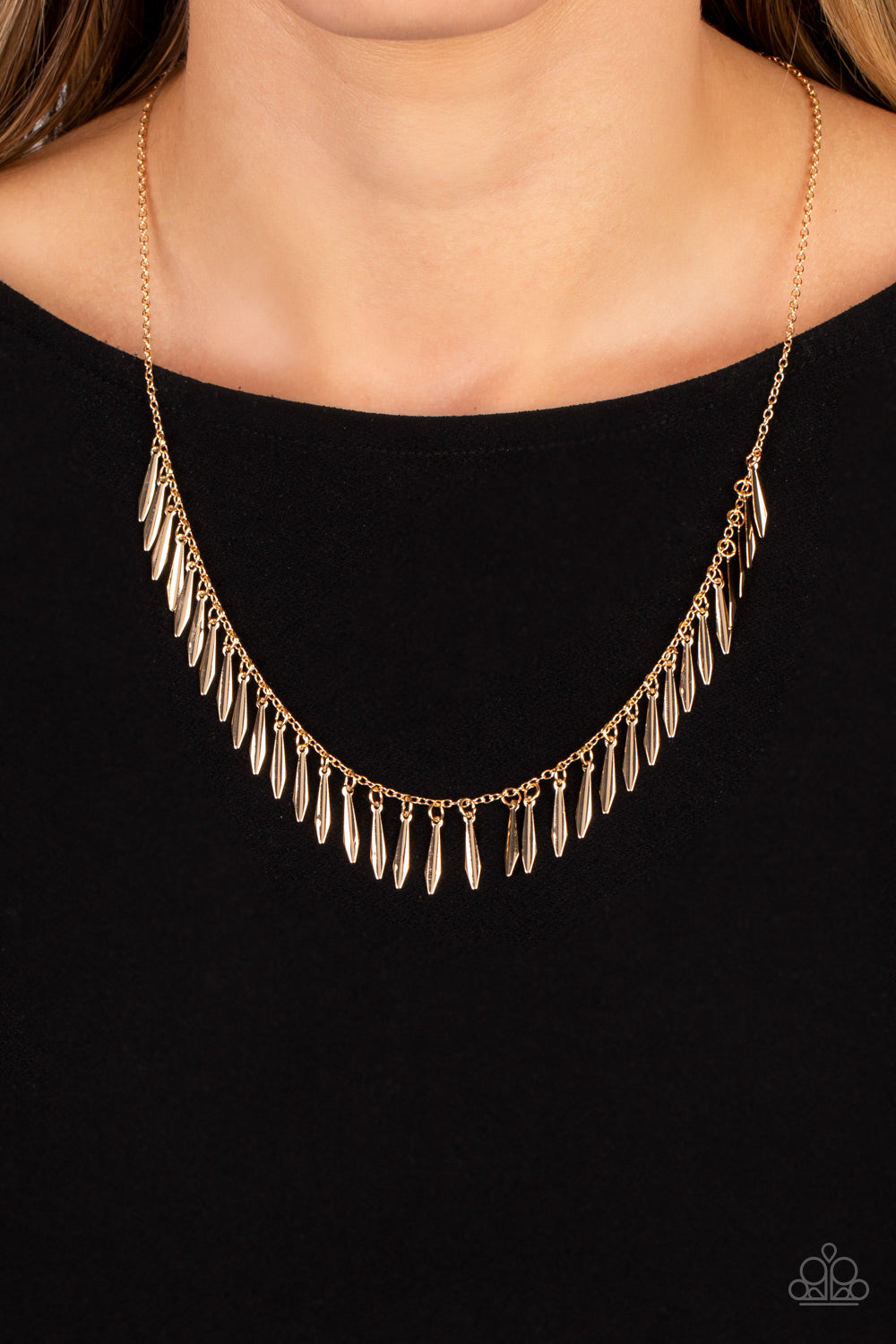 Striking Sheen - Gold Fringe Short Necklace