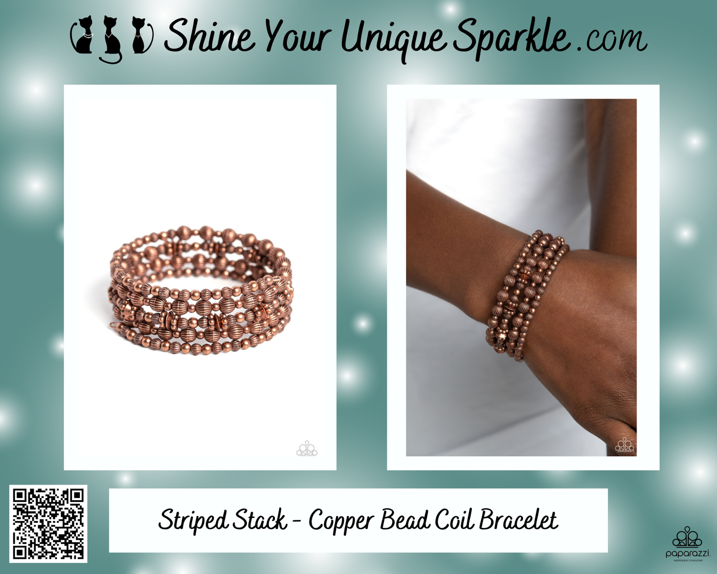 Striped Stack - Copper Bead Coil Bracelet