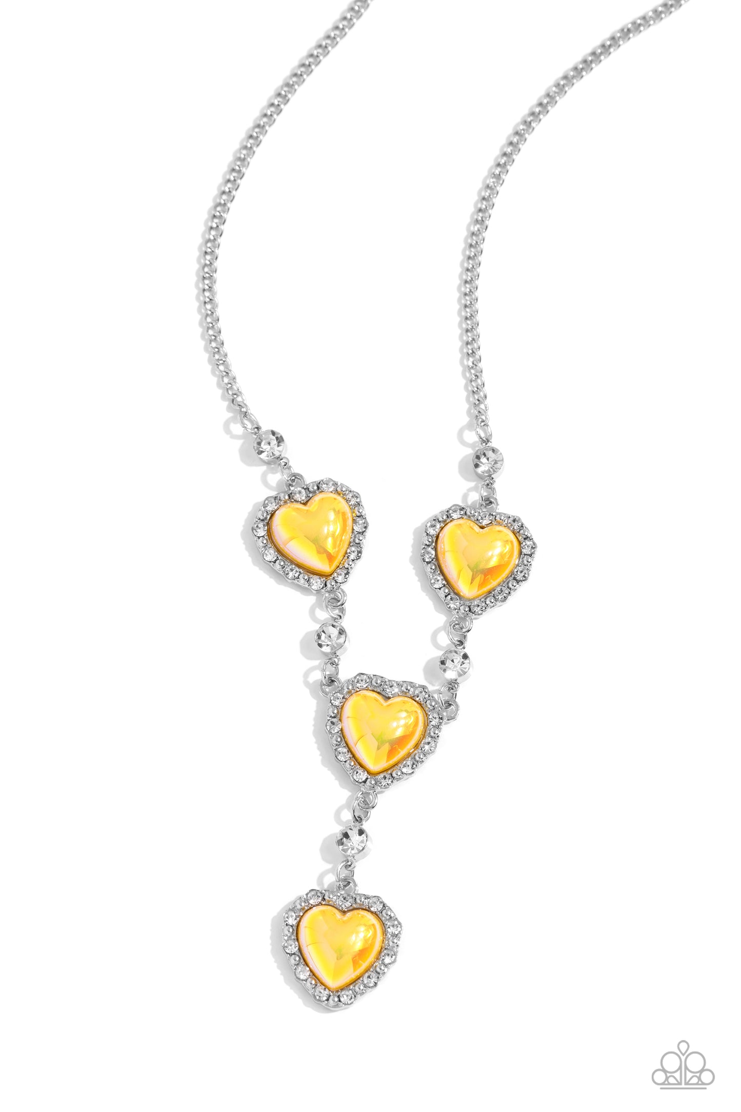 Stuck On You - Yellow Iridescent Heart Bead Silver Short Necklace