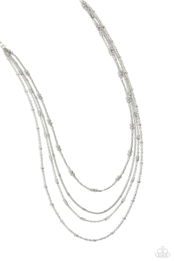 Studded Shimmer - Silver Tiered Short Necklace