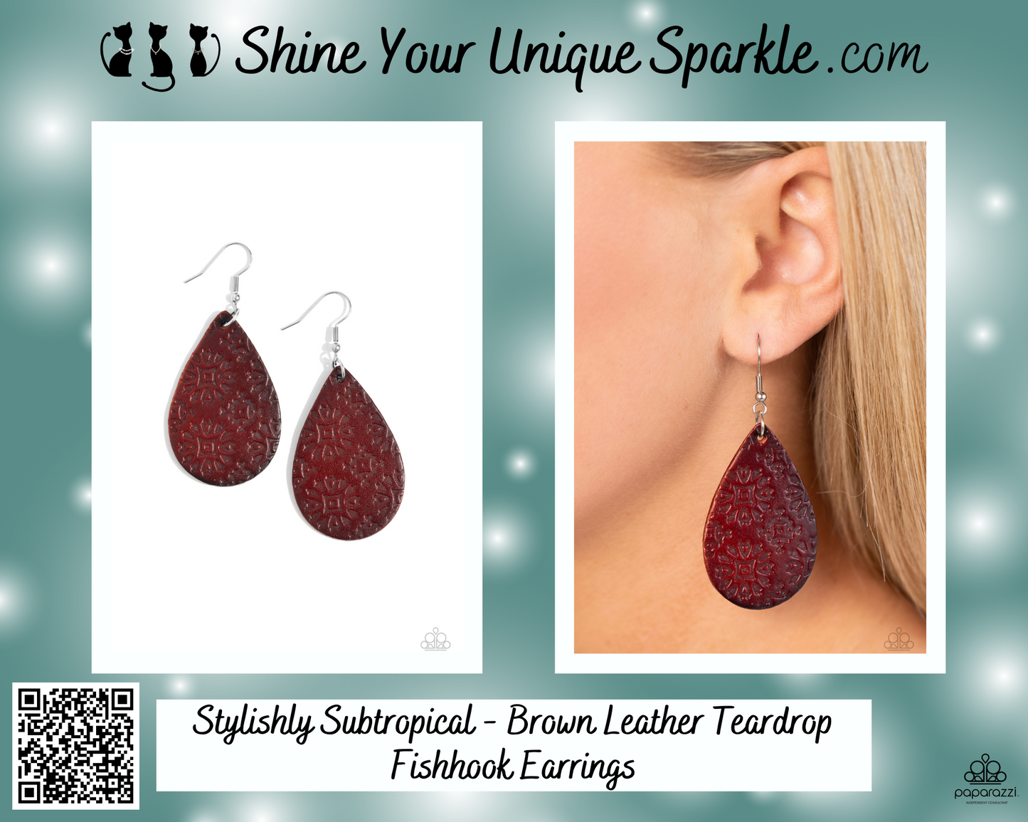 Stylishly Subtropical - Brown Leather Teardrop Fishhook Earrings