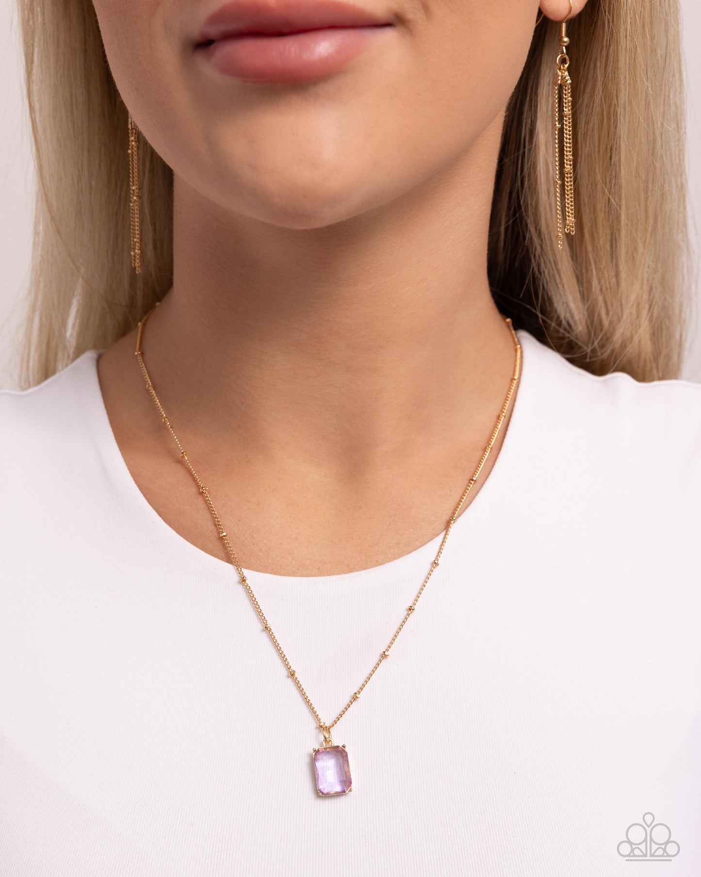 Suave Simplicity - Purple Gem Gold Chain Short Necklace
