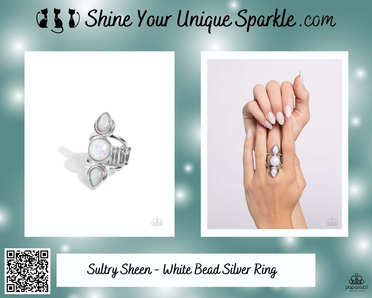 Sultry Sheen - White Bead Silver Ring