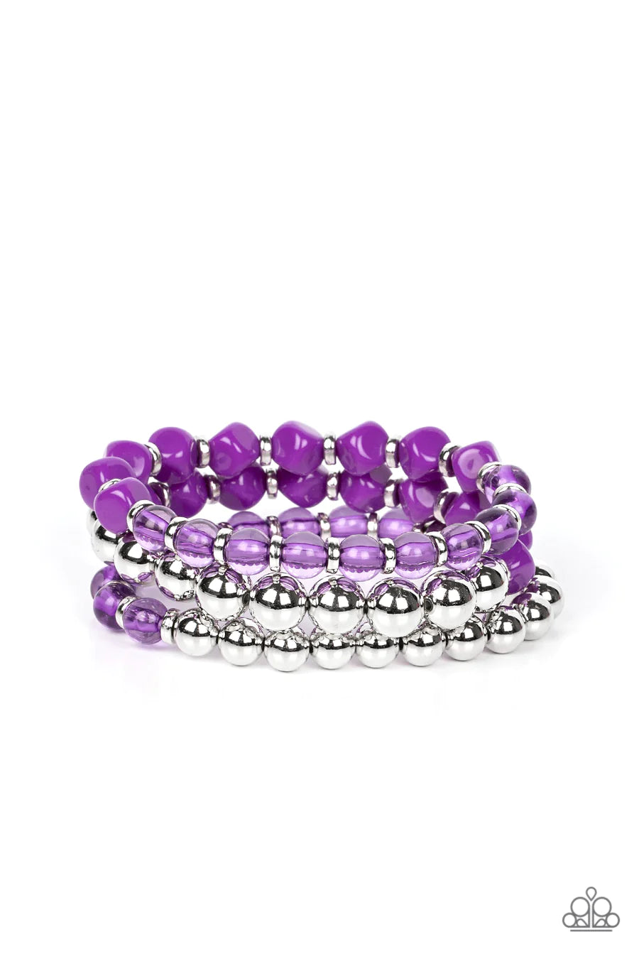 Summer Sabbatical - Purple and Silver Bead Stretchy Bracelet Set