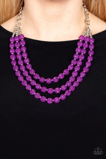 Summer Surprise - Purple Bead Silver Short Layered Necklace