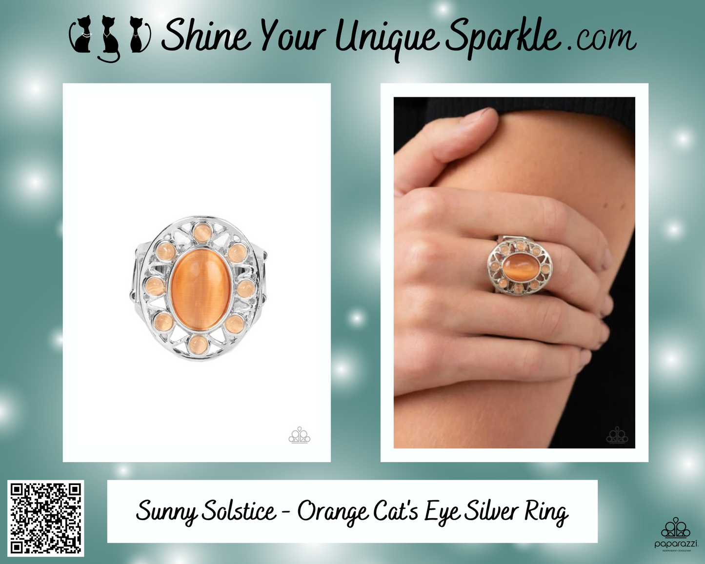 Sunny Solstice - Orange Cat's Eye Silver Ring