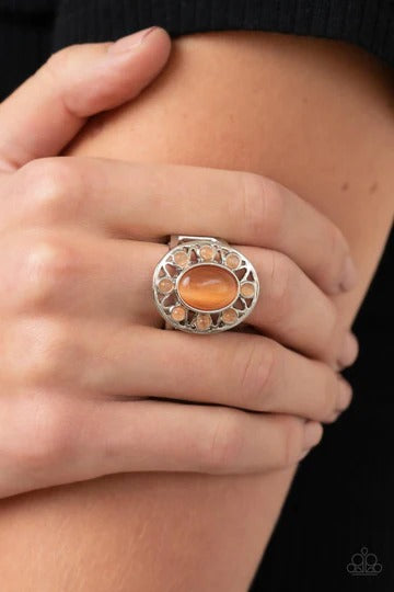 Sunny Solstice - Orange Cat's Eye Silver Ring