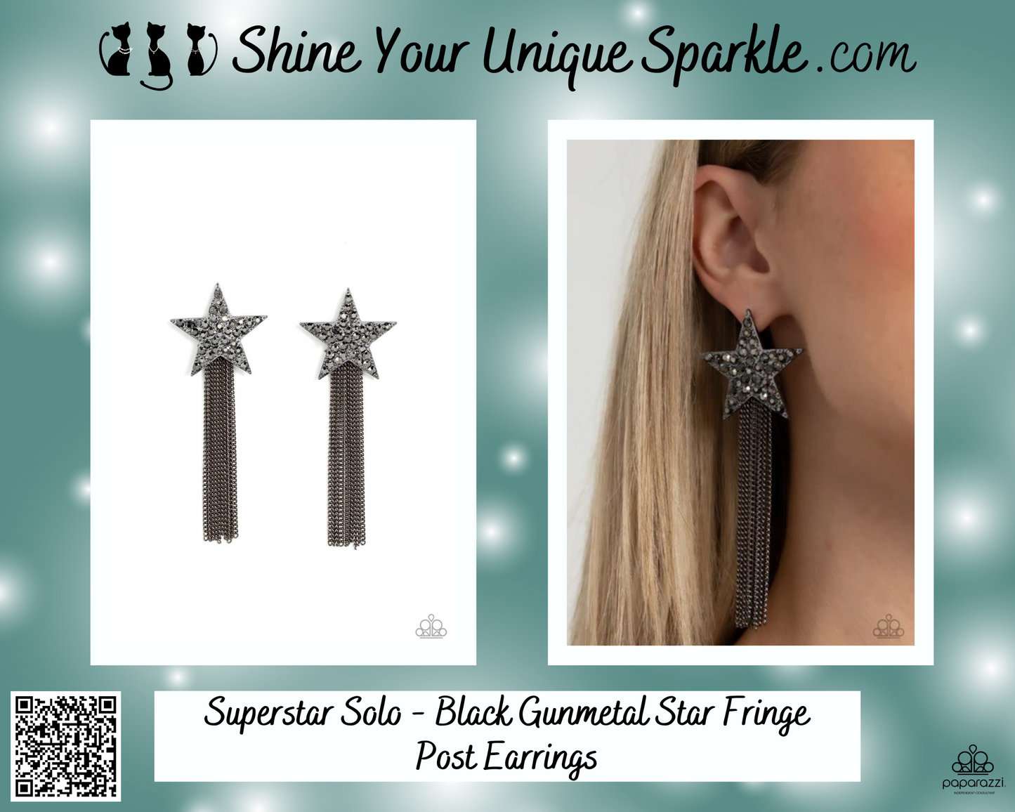 Superstar Solo - Black Gunmetal Star Fringe Post Earrings