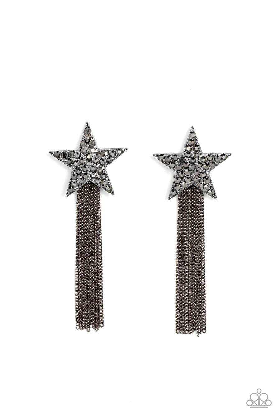 Superstar Solo - Black Gunmetal Star Fringe Post Earrings