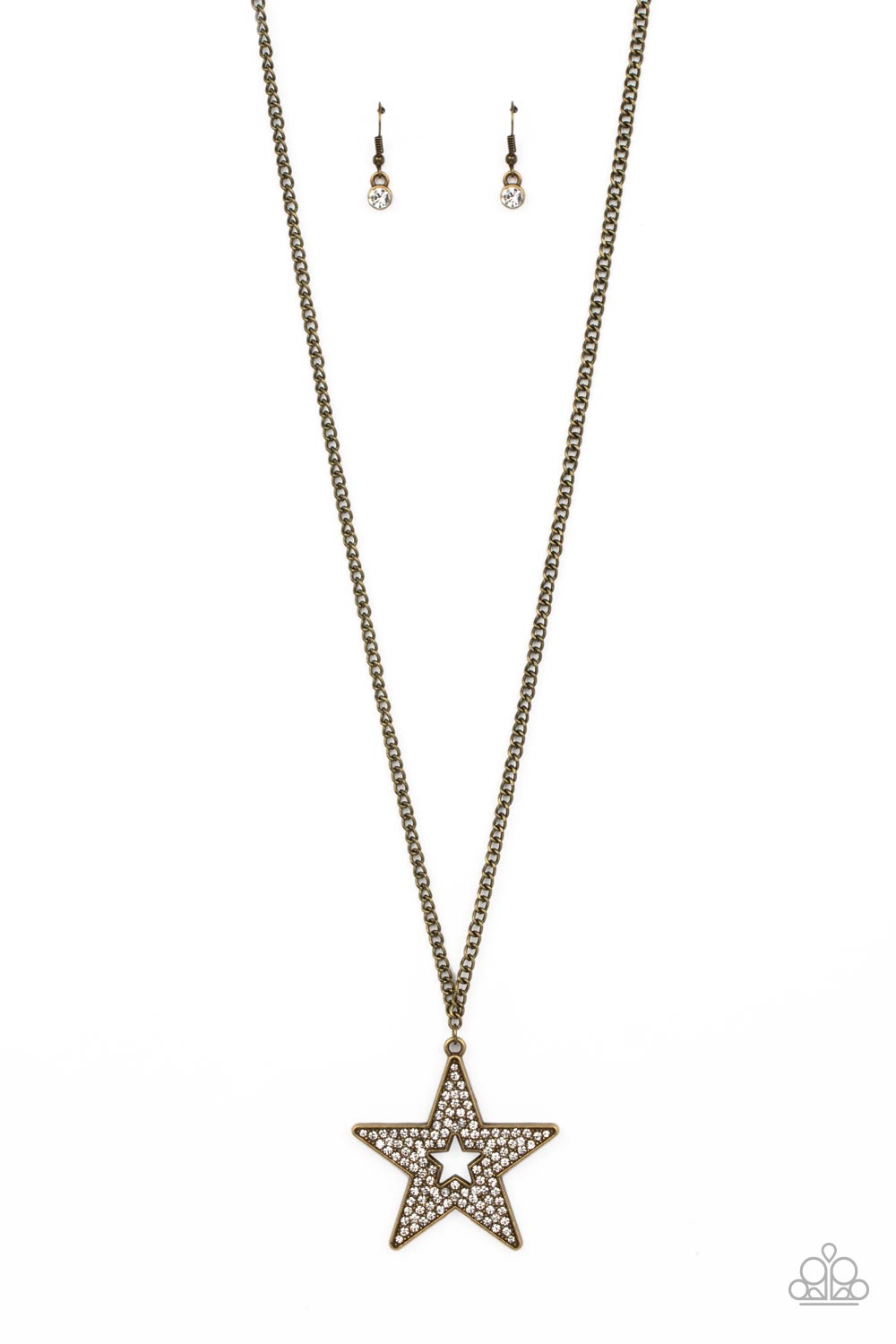 Superstar Stylist - Brass Star White Rhinestone Pendant Long Necklace