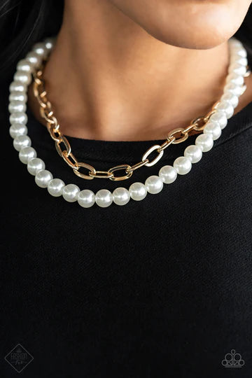 Suburban Yacht Club - Gold Chain and White Pearl Tiered Short Necklace - Fashion Fix