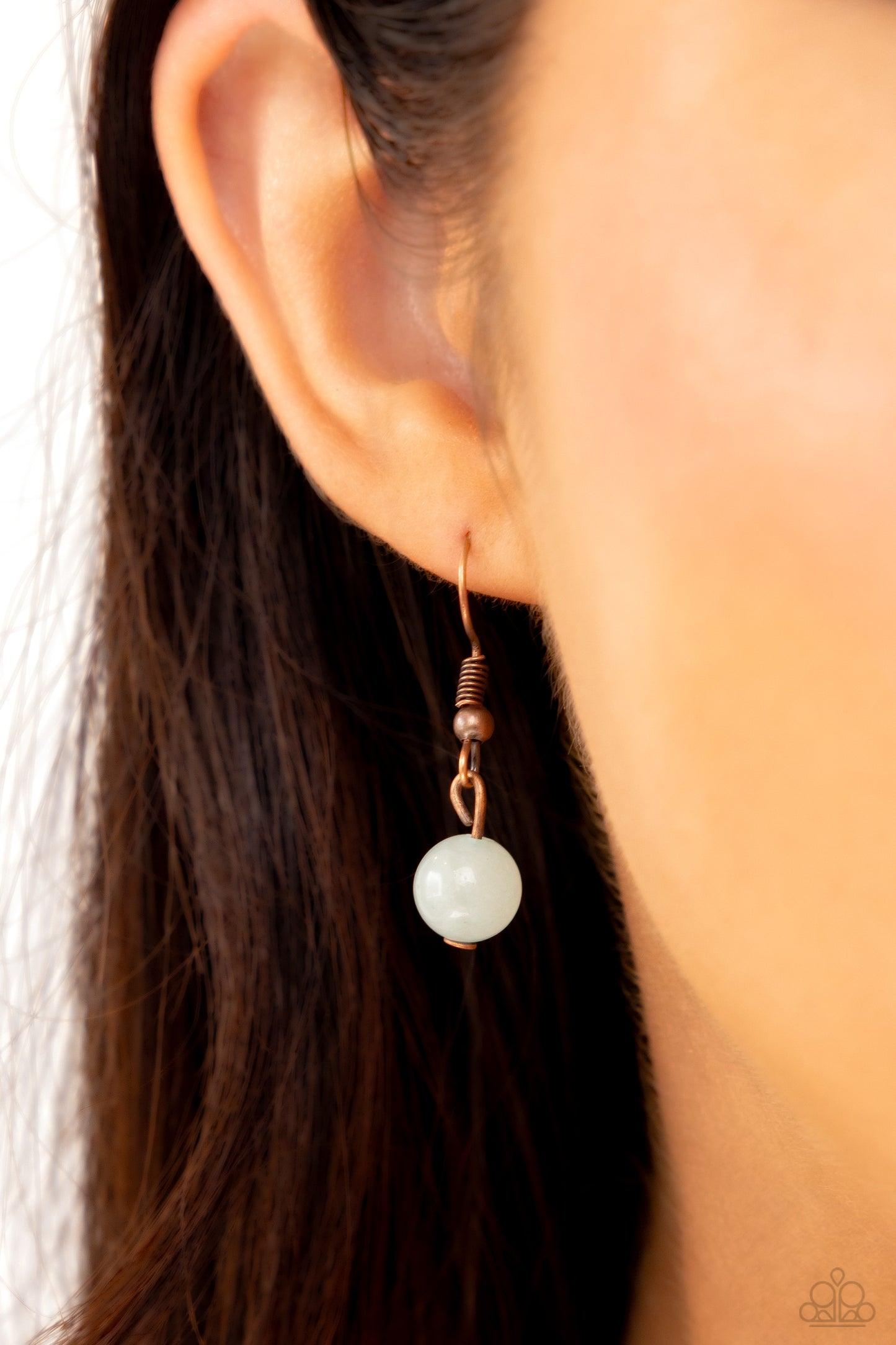 PERFECT MATCH / SET: Suspended Stone - Copper Chain Jade Stone Short Necklace AND Suspended Symmetry - Copper Jade Stone Bangle Hook and Eye Bracelet