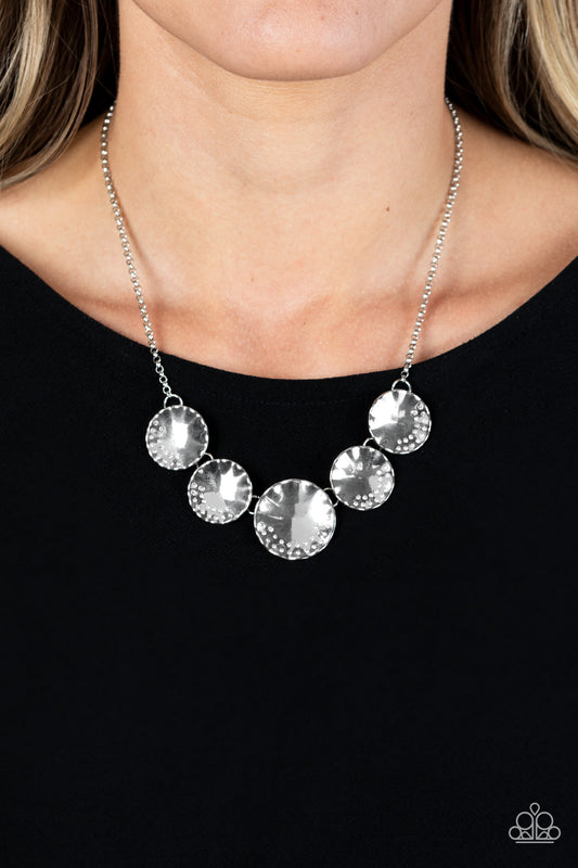 Swanky Shimmer - White Rhinestone Silver Disc Short Necklace