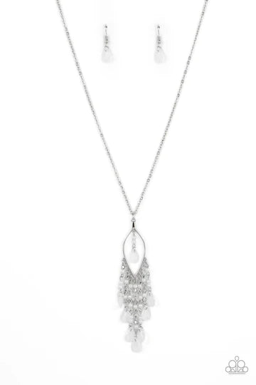 Sweet DREAMCATCHER - White Beads and Pearls Pendant Silver Long Necklace