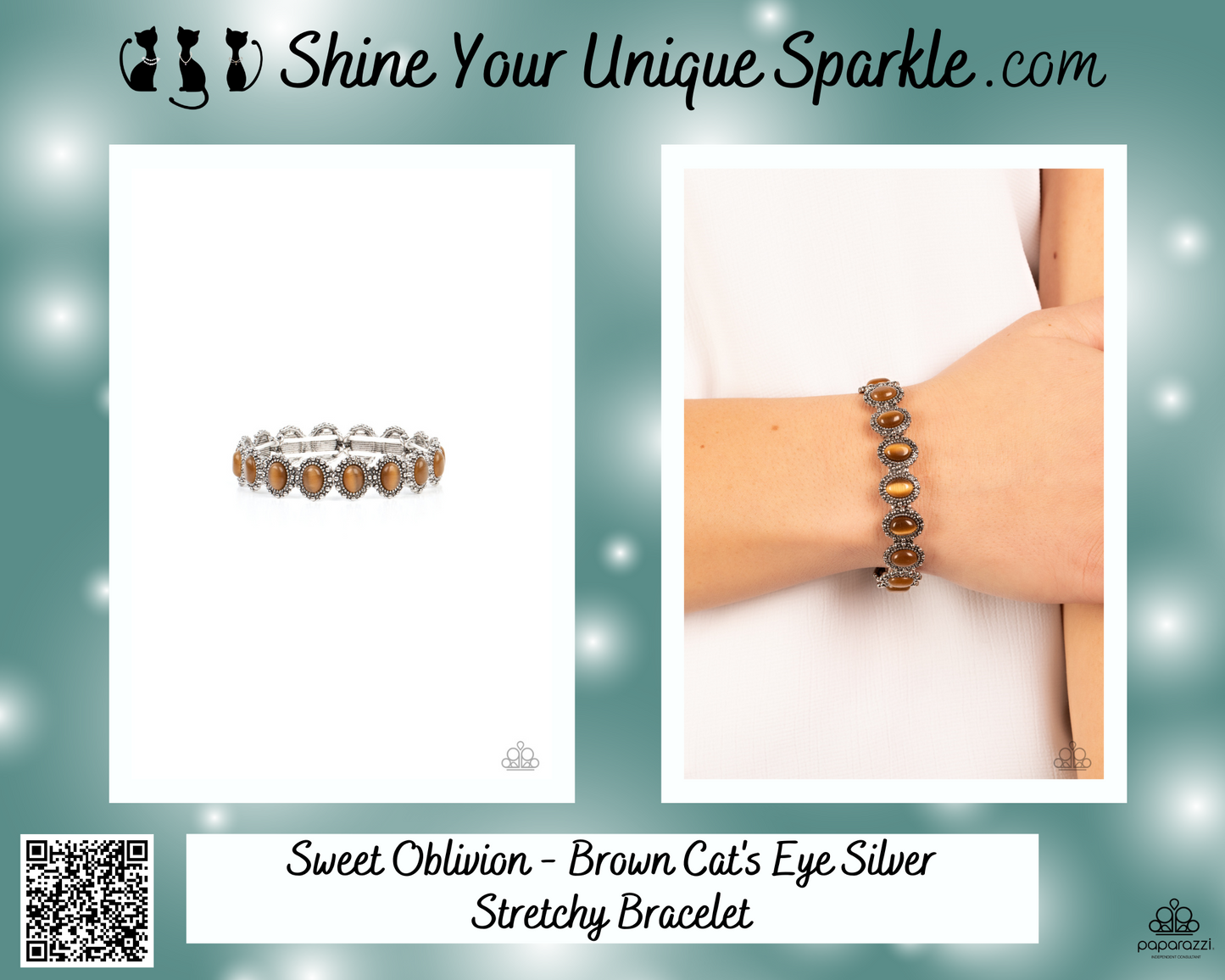 Sweet Oblivion - Brown Cat's Eye Silver Stretchy Bracelet