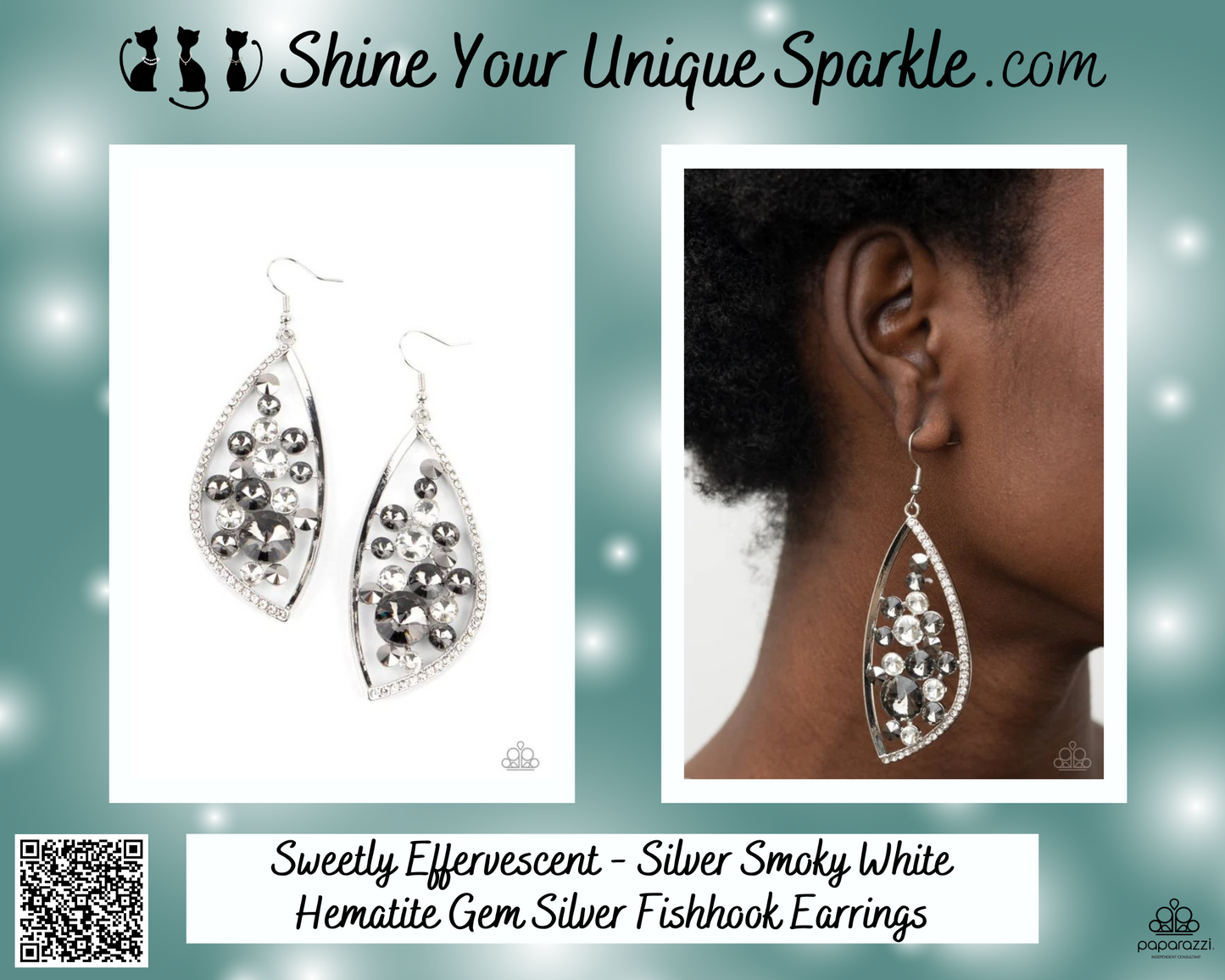 Sweetly Effervescent - Silver Smoky White Hematite Gem Silver Fishhook Earrings