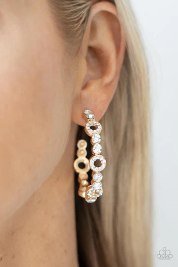Swoon-Worthy Sparkle - Gold White Rhinestone Hoop, Post Earrings