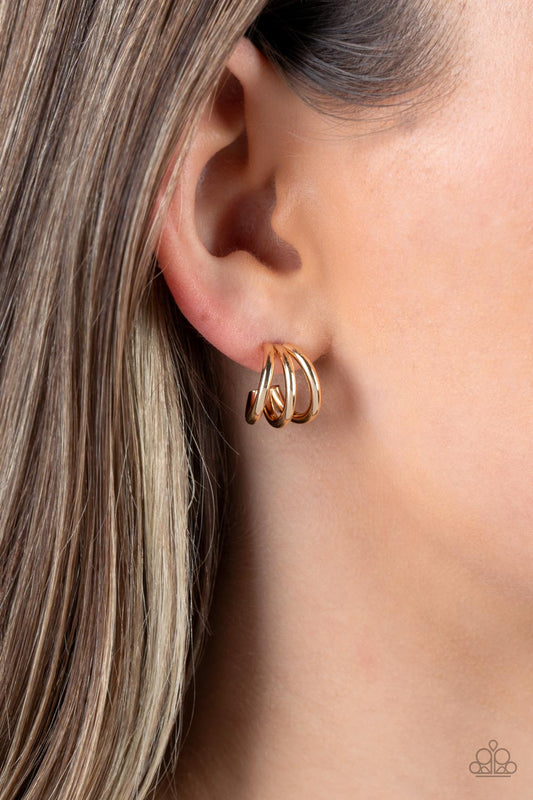 TRIPLE Down - Gold Tiny Hoop Post Earrings