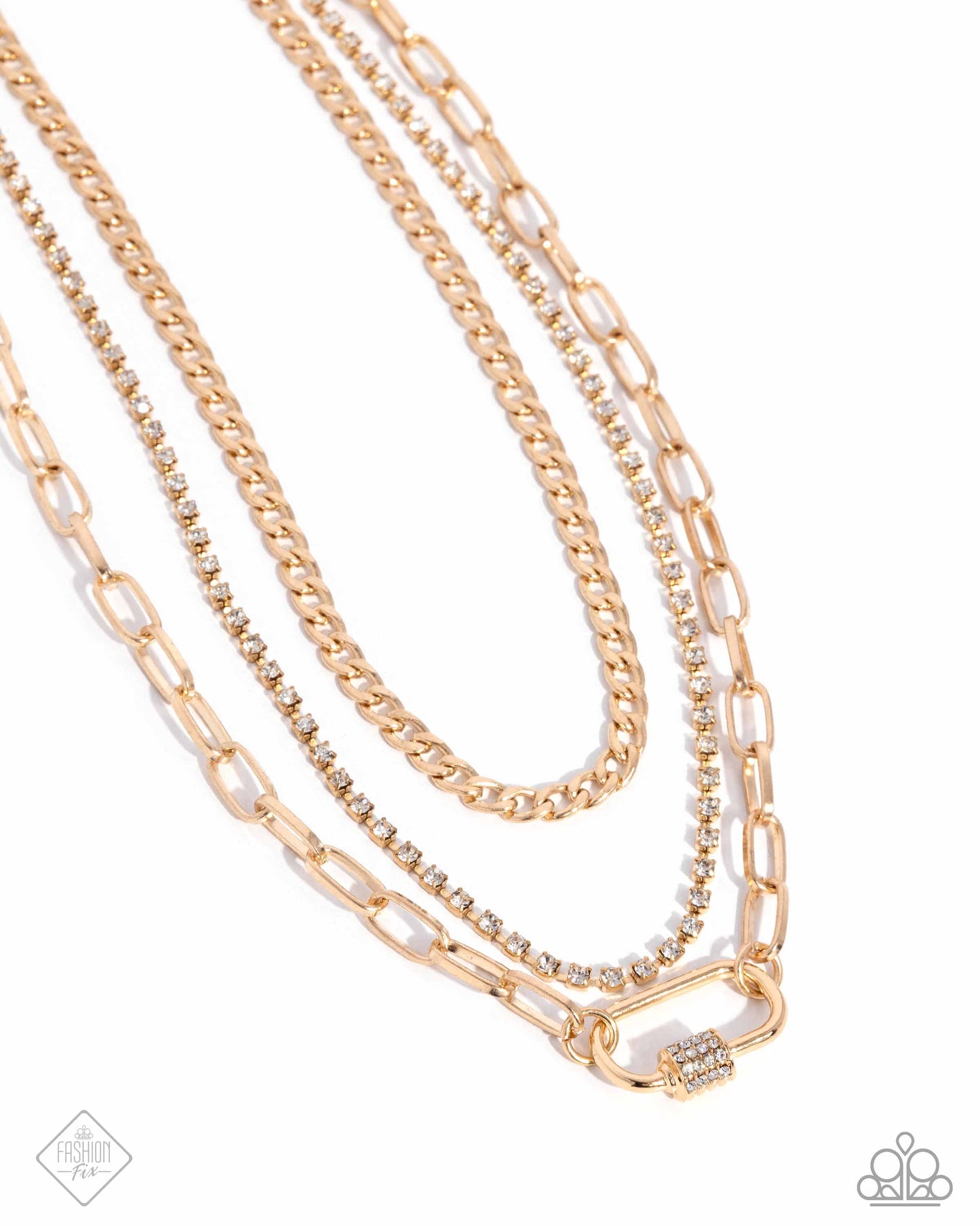 Tailored Trendsetter - Gold Chain White Rhinestone Gem Layered Short Necklace - Fashion Fix