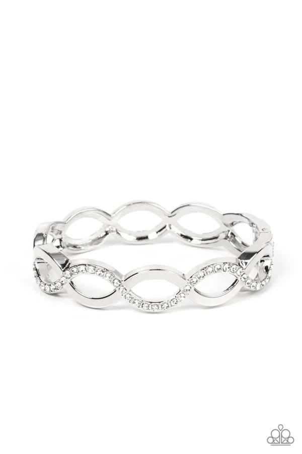 Tailored Twinkle - White Rhinestone Silver Hinged Bracelet