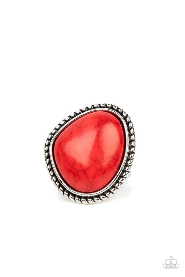 Take the High RODEO - Red Crackle Stone Silver Frame Ring