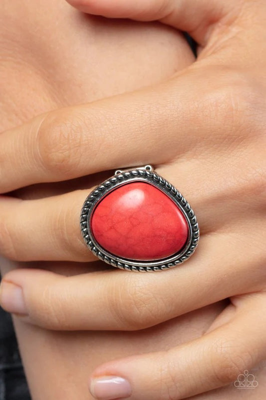 Take the High RODEO - Red Crackle Stone Silver Frame Ring