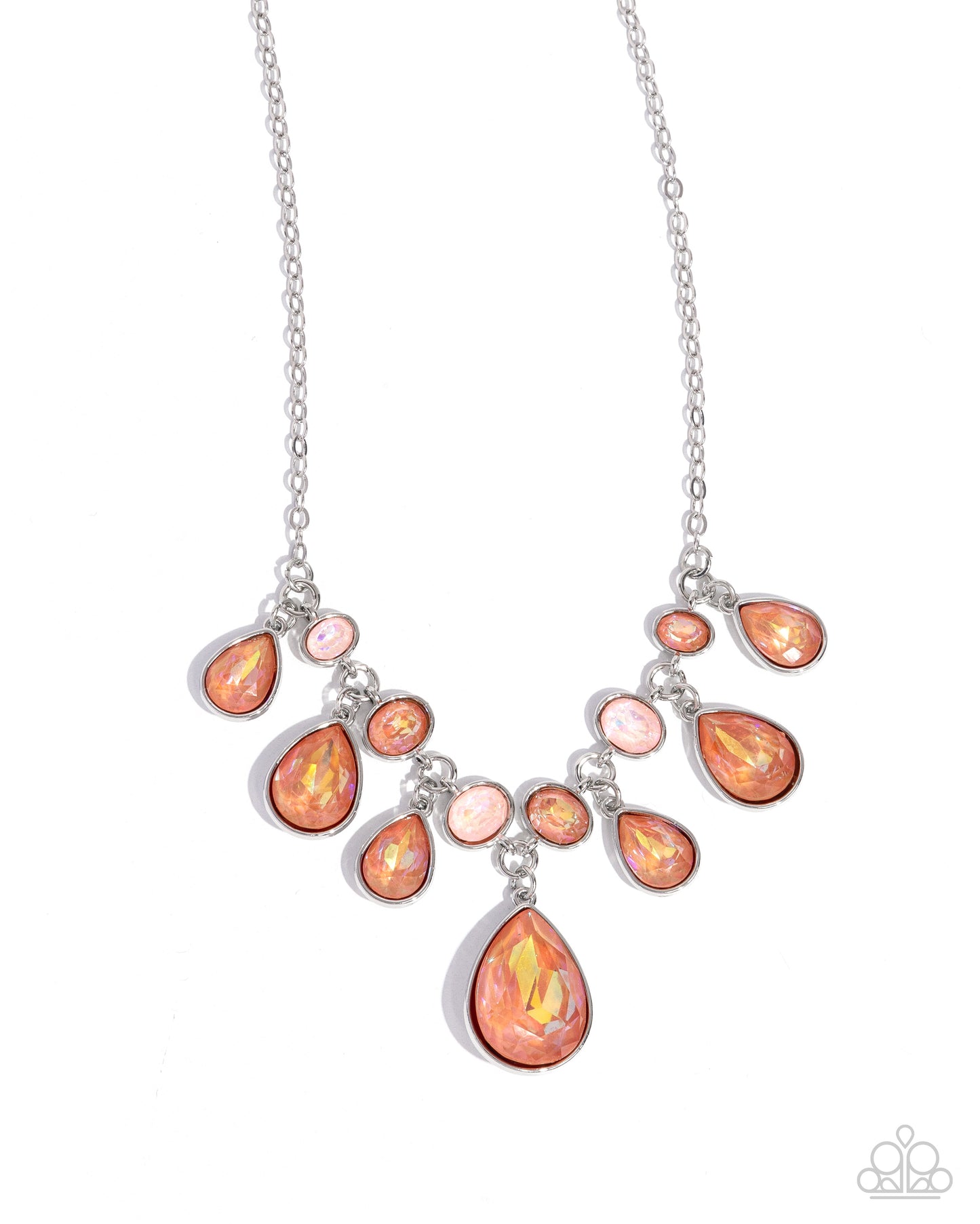 Talented Teardrops - Orange UV Gem Silver Short Necklace