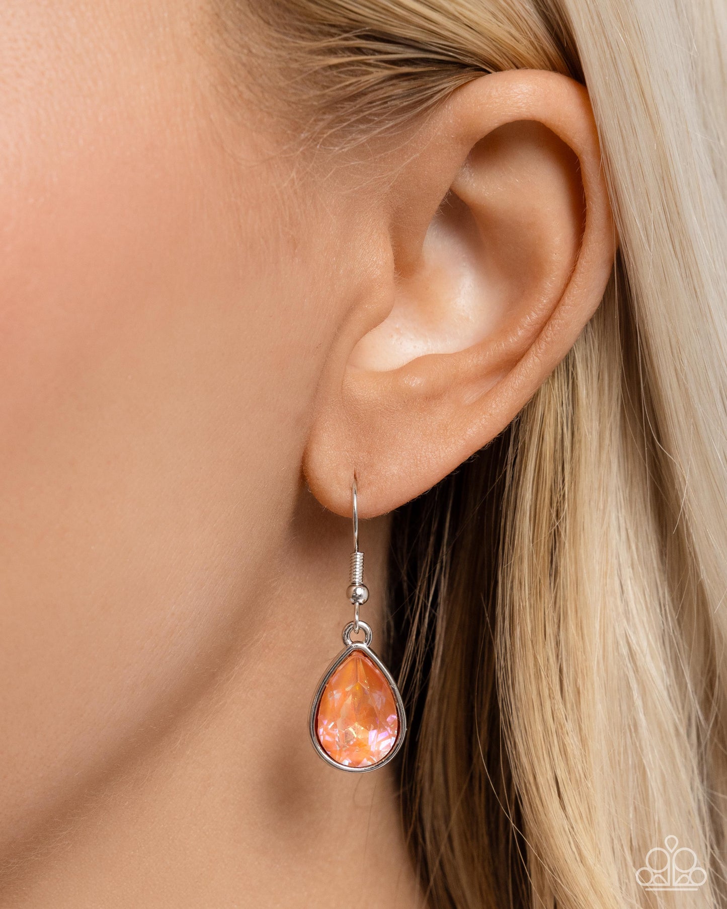 Talented Teardrops - Orange UV Gem Silver Short Necklace