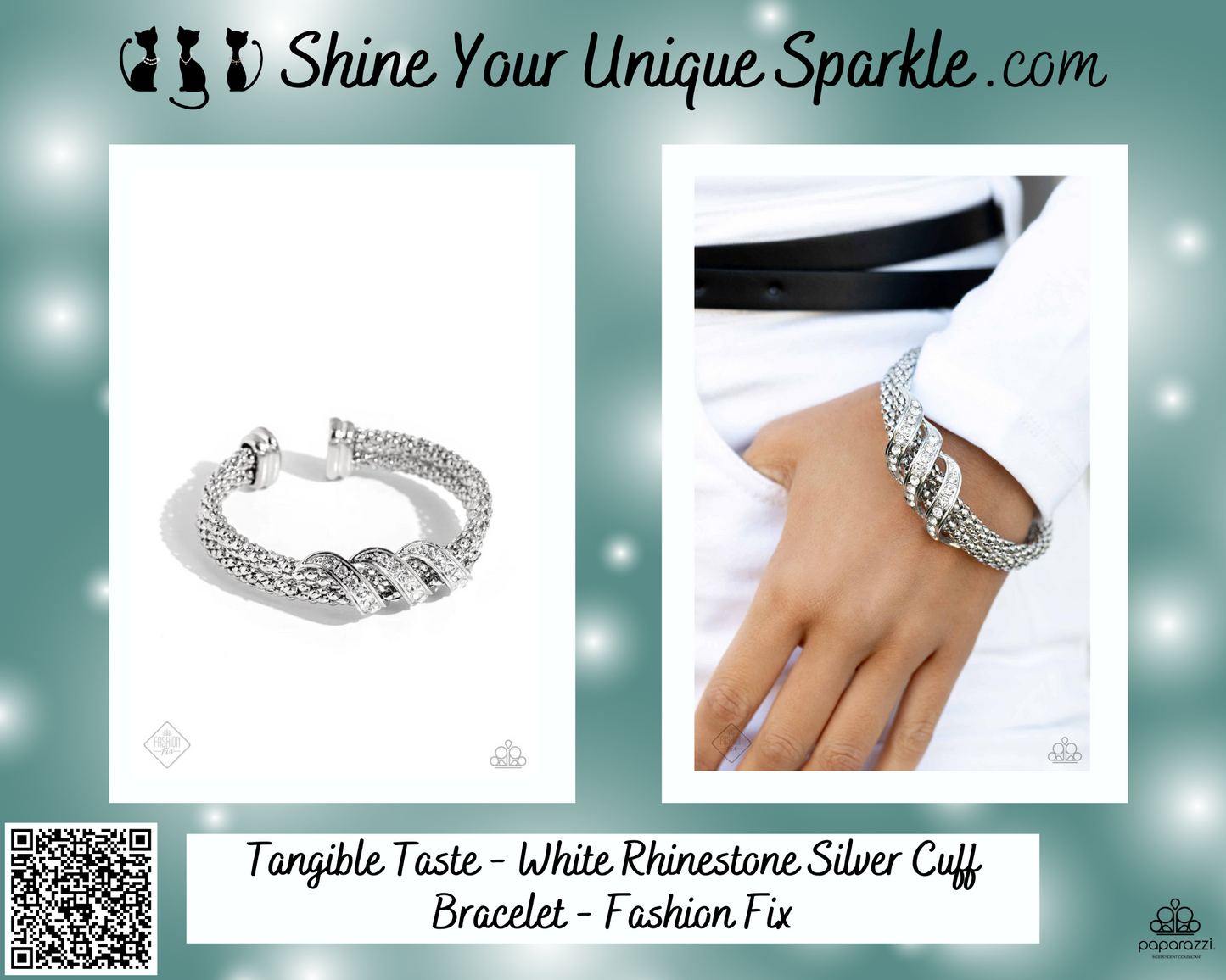 Tangible Taste - White Rhinestone Silver Cuff Bracelet - Fashion Fix