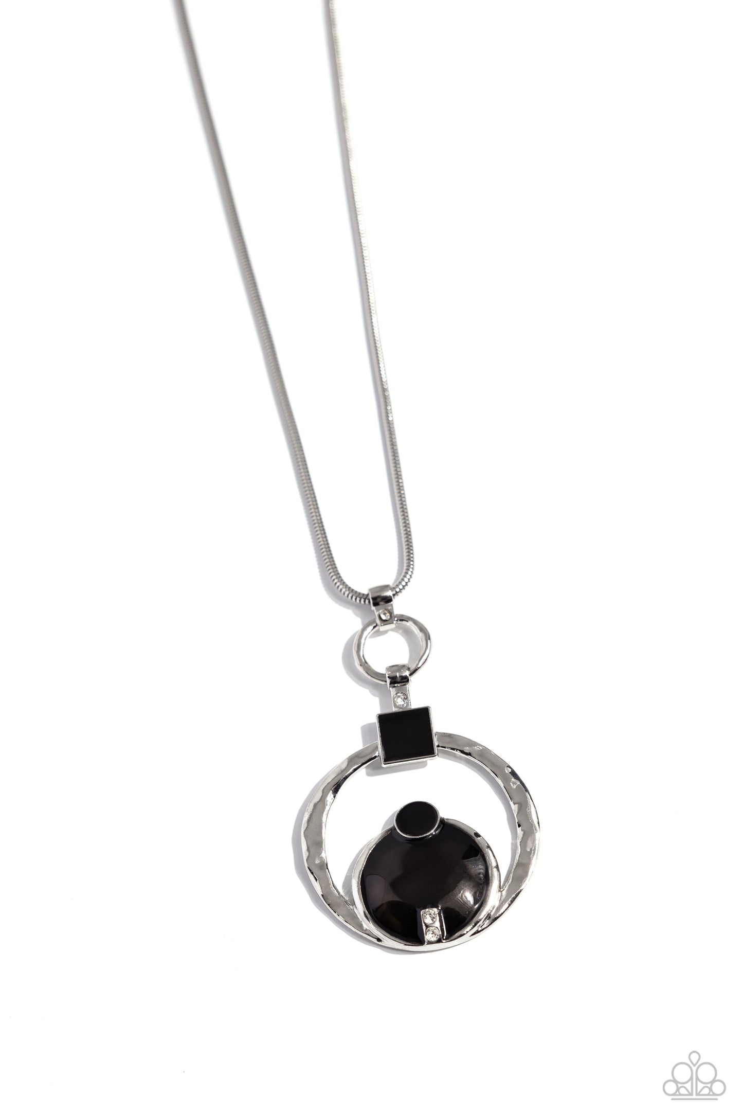 Tastefully Transparent - Black Circle Silver Medium-Length Necklace