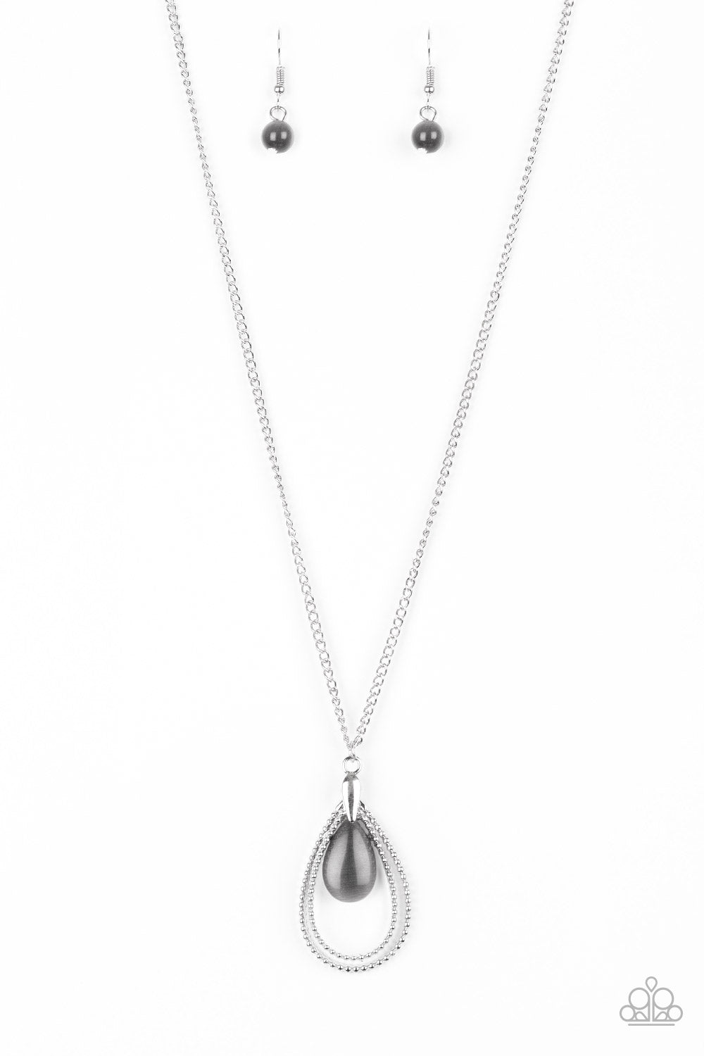 Teardrop Tranquility - Black Moonstone Pendant Silver Medium Length Necklace