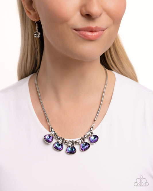 Teardrop Tribute - Purple UV Iridescent Gem Silver Short Necklace