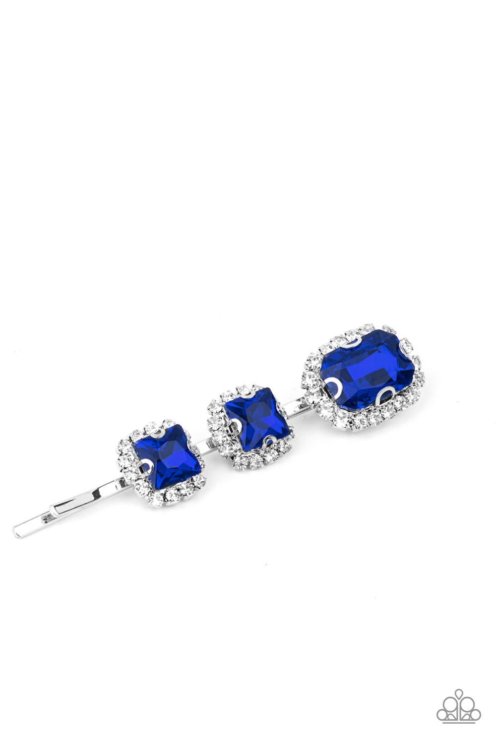 Teasable Twinkle - Blue Gem White Rhinestones Silver Hair Clip