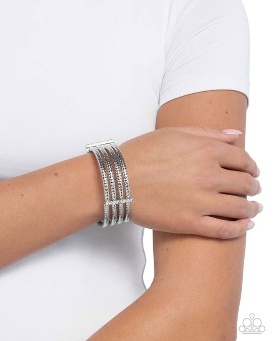 Teeming with Taste - White Rhinestone Silver Stretchy Bracelet - April 2025 Customer Appreciation Exclusive
