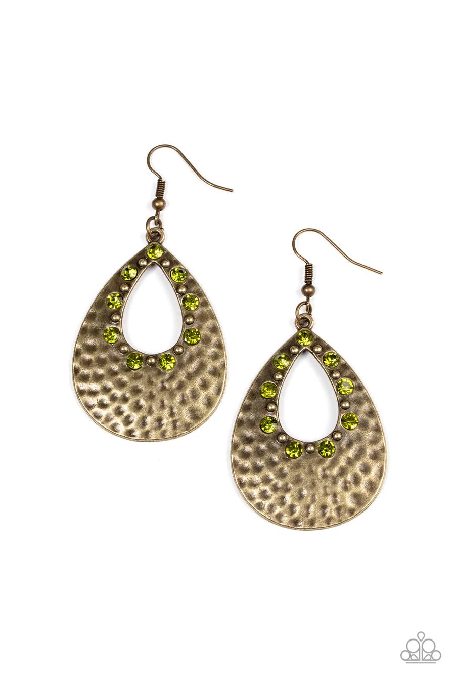 Terraform Twinkle - Green Rhinestone Brass Teardrop Fishhook Earrings