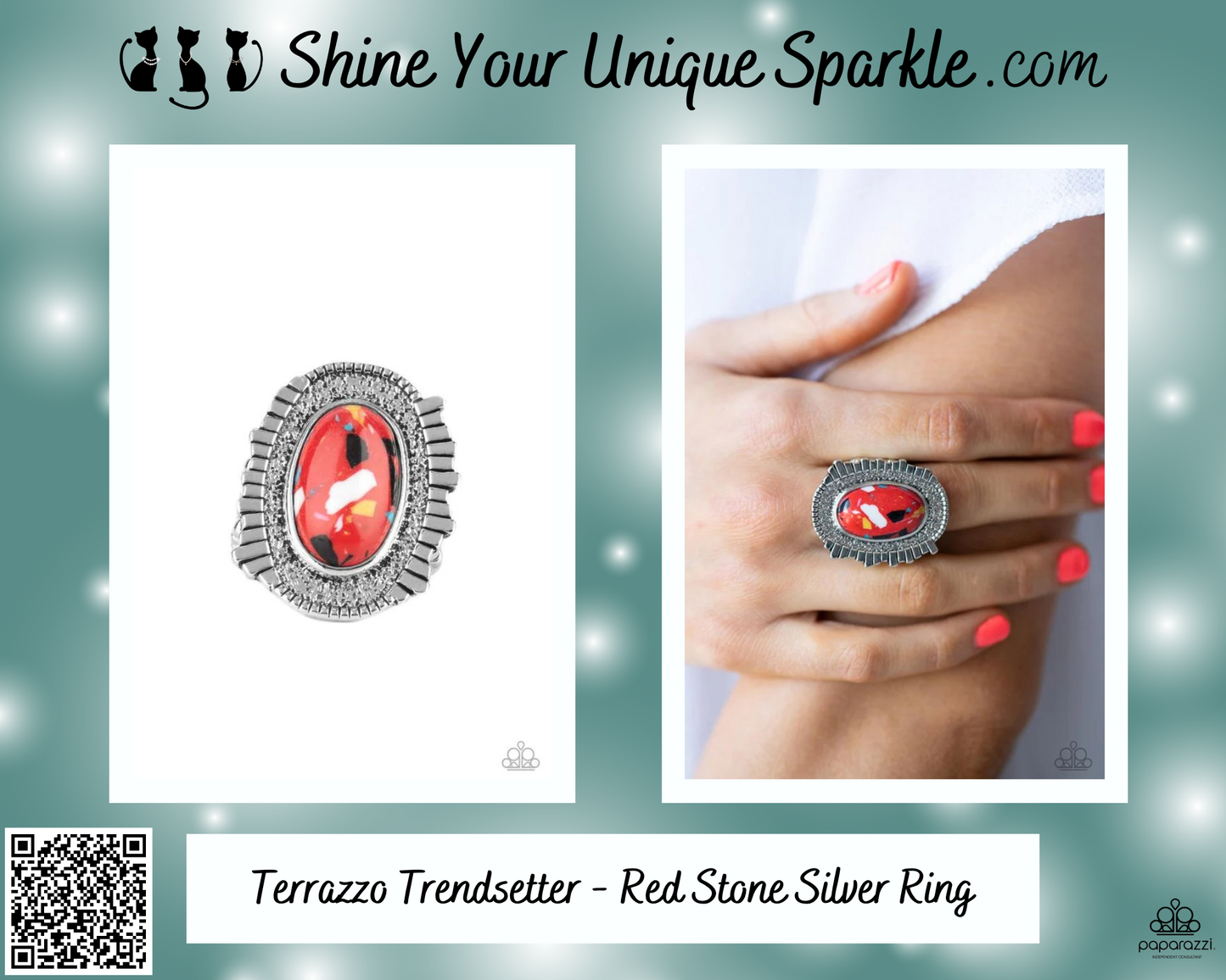 Terrazzo Trendsetter - Red Stone Silver Ring