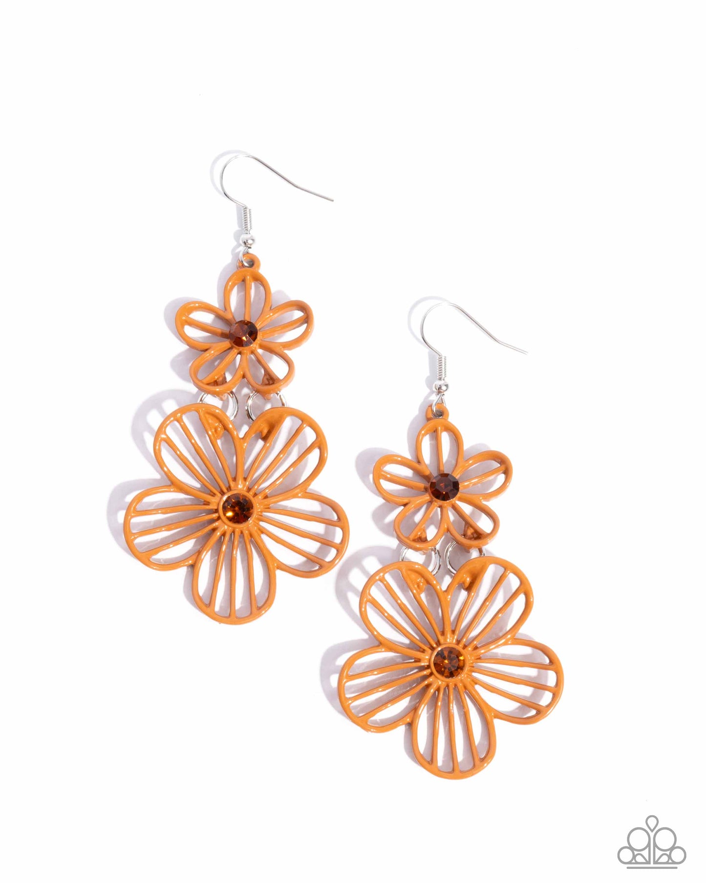 Textured Tiers - Orange Tomato Cream Flower Tea Rhinestone Fishhook Earrings