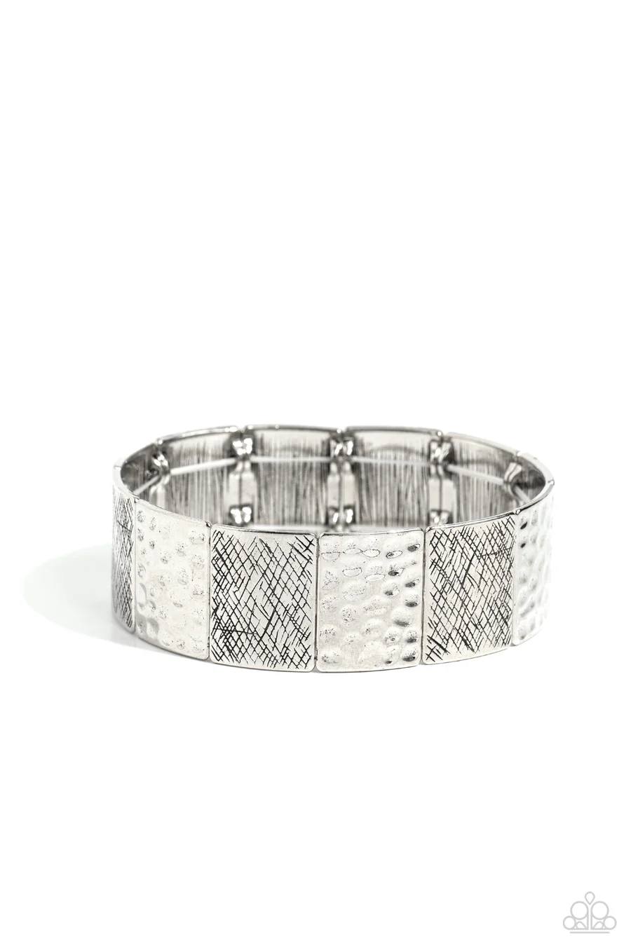 Textured Traveler - Silver Square Stretchy Bracelet